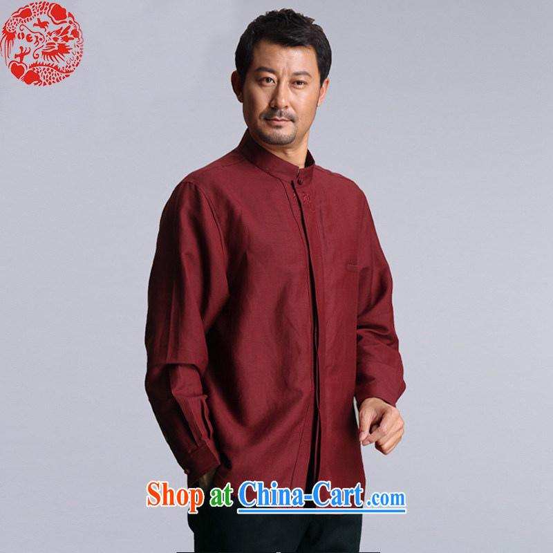 To Kowloon Tong with autumn, China wind men's Bamboo Ma & rayon long-sleeved T-shirt 14,322 dark red 48, dark red 52 to Kowloon, shopping on the Internet