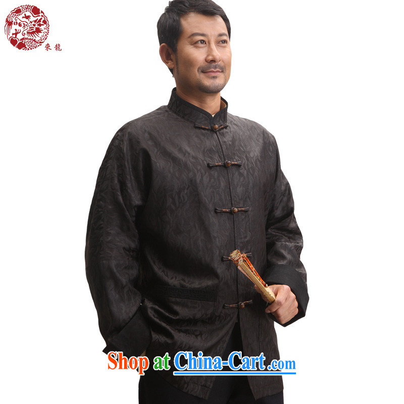 To Kowloon Tong with autumn and winter, China wind men's Silk jacquard long-sleeved T-shirt 14,500 deep coffee color 48 yards deep coffee-colored 52
