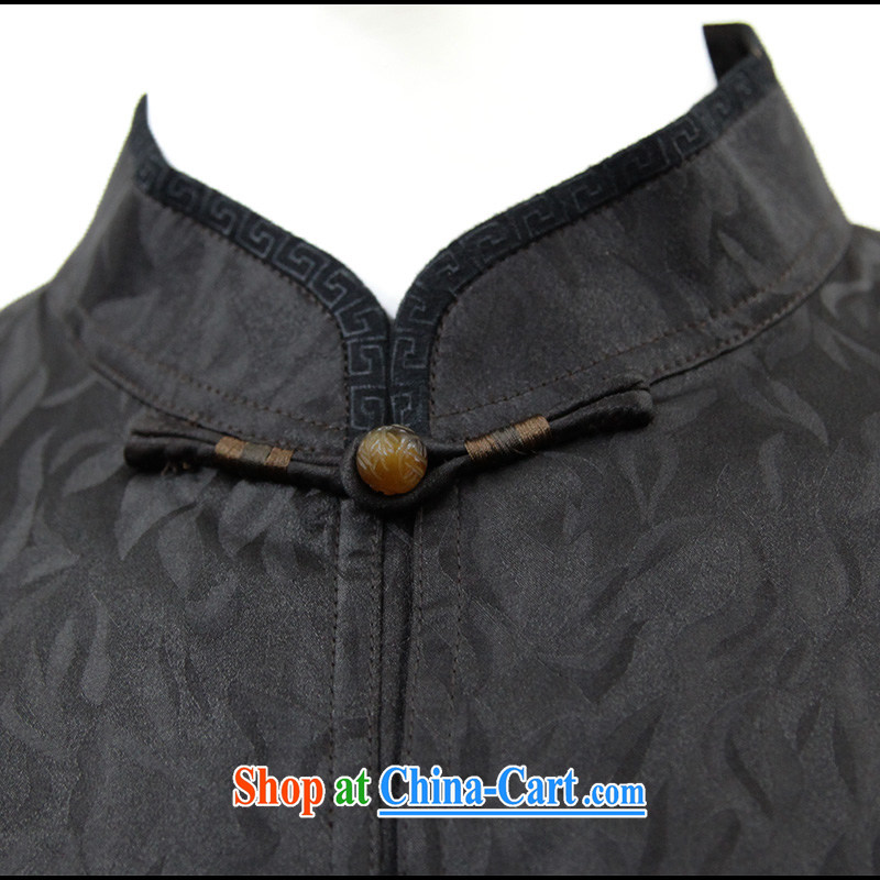 To Kowloon Tong with autumn and winter, China wind men's Silk jacquard long-sleeved T-shirt 14,500 deep coffee color 48 yards deep coffee color 52 to Kowloon, and shopping on the Internet