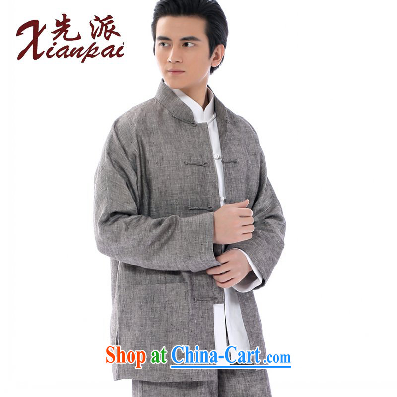 First summer new Chinese men and linen short-sleeve, older Chinese short-sleeved style is characterized as Yi national service men's Summer for the Chinese in the wind only old t-shirt new gray linen long-sleeved T-shirt 4 XL take 3 day shipping