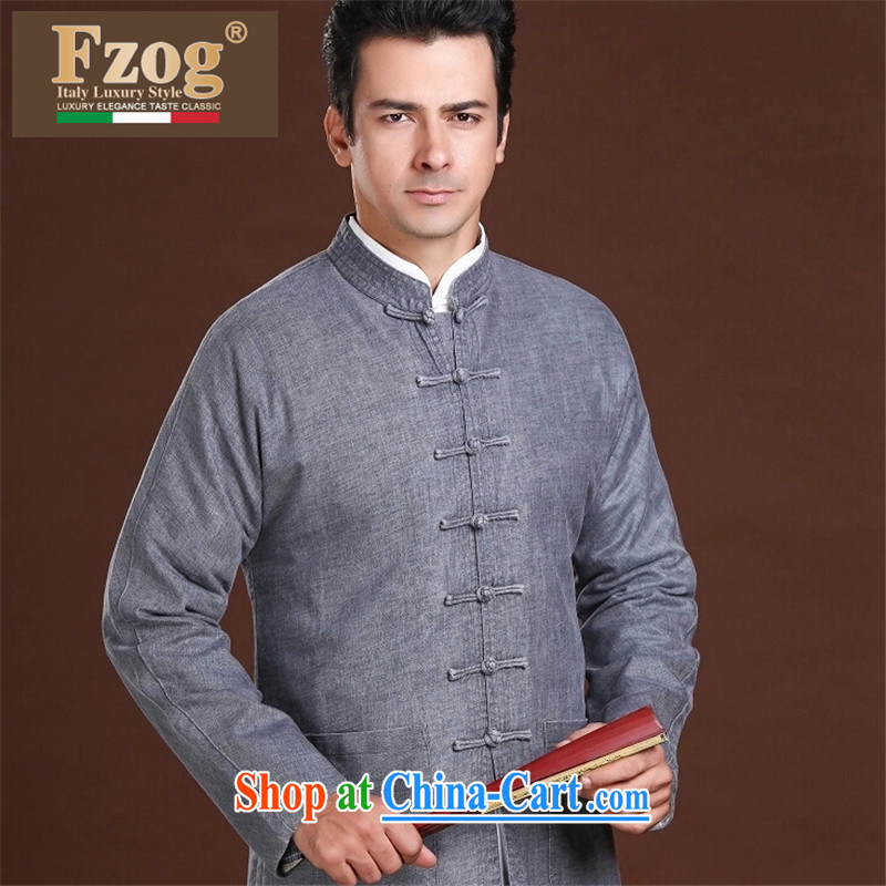 Spring FZOG new minimalist leisure Solid Color ribbed cloth washable men's older long-sleeved Tang with comfortable gray XXXXL