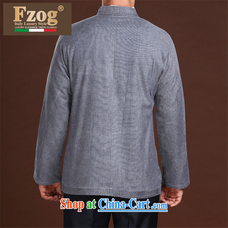 Spring FZOG new minimalist leisure Solid Color ribbed cloth washable men's older long-sleeved Tang with comfortable gray XXXXL, FZOG, shopping on the Internet