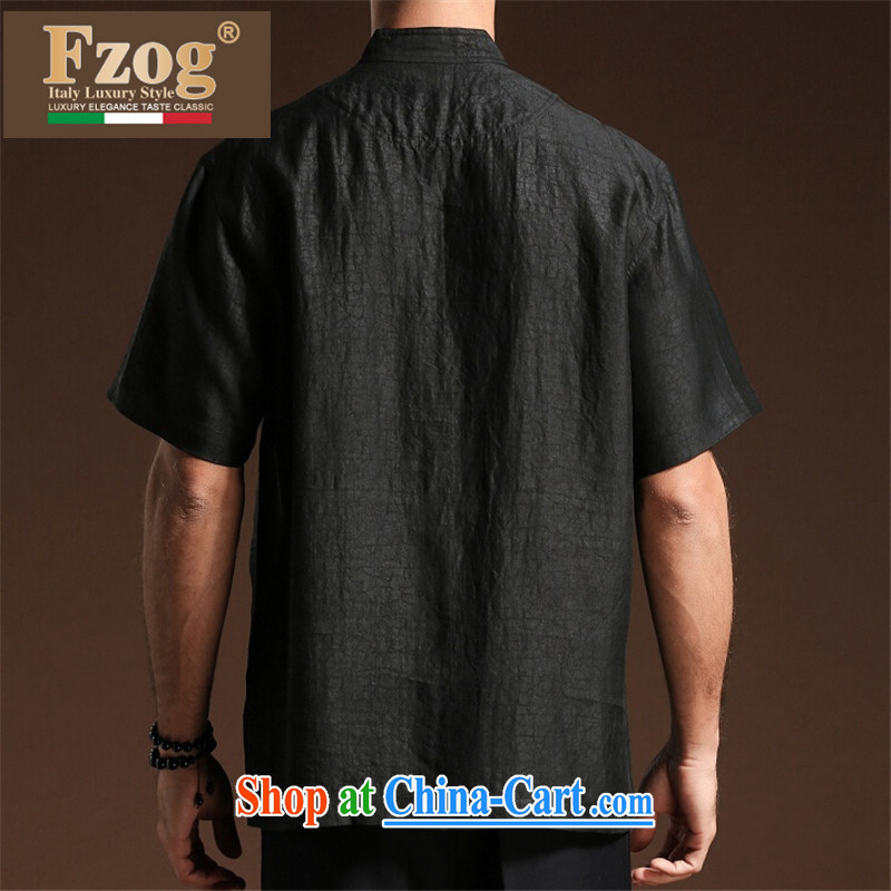 FZOG embroidered Solid Color men's loose men's short-sleeved Tang with coating the leisure 100 ground minimalist breathable black XXXXL, FZOG, shopping on the Internet