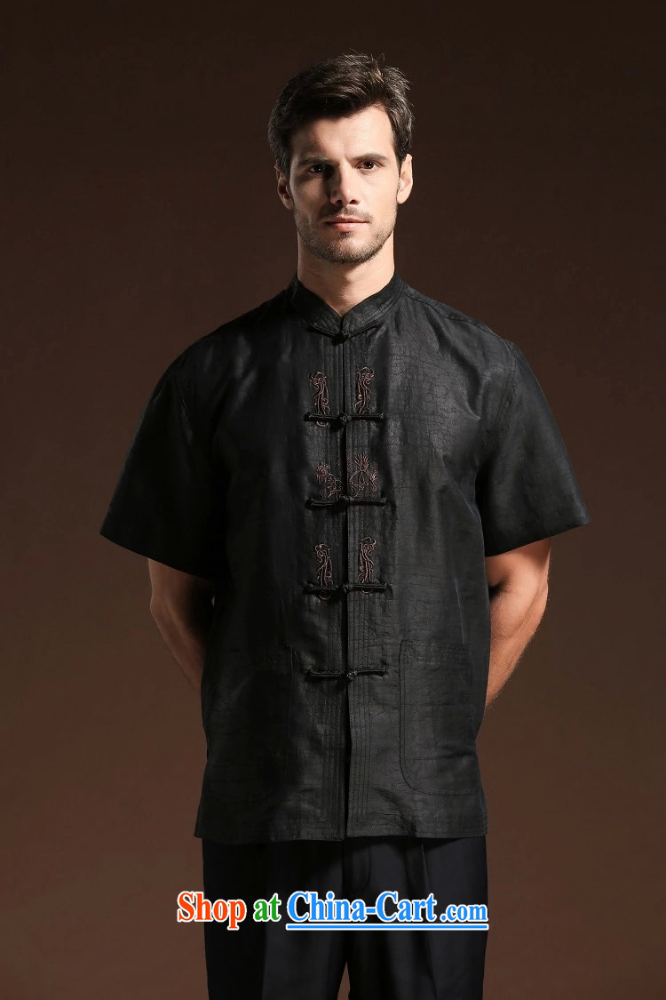 FZOG new embroidered solid color tie-dye men's casual simplicity and middle-aged men's short-sleeved loose Tang with comfortable black XXXXL pictures, price, brand platters! Elections are good character, the national distribution, so why buy now enjoy more preferential! Health