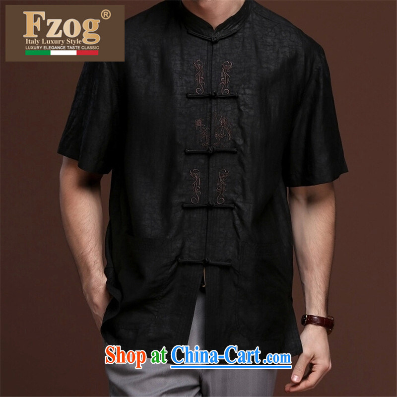 FZOG new embroidered solid color tie-dye men's casual simplicity and middle-aged men's short-sleeved loose Tang with comfortable black XXXXL, FZOG, shopping on the Internet