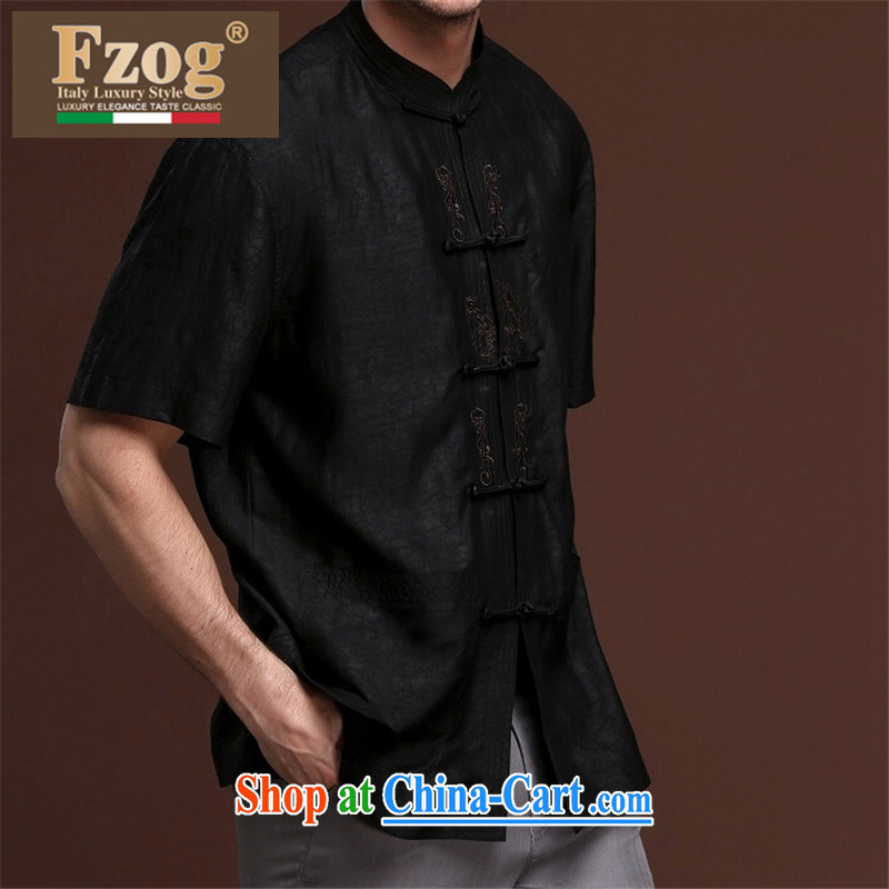 FZOG new embroidered solid color tie-dye men's casual simplicity and middle-aged men's short-sleeved loose Tang with comfortable black XXXXL, FZOG, shopping on the Internet