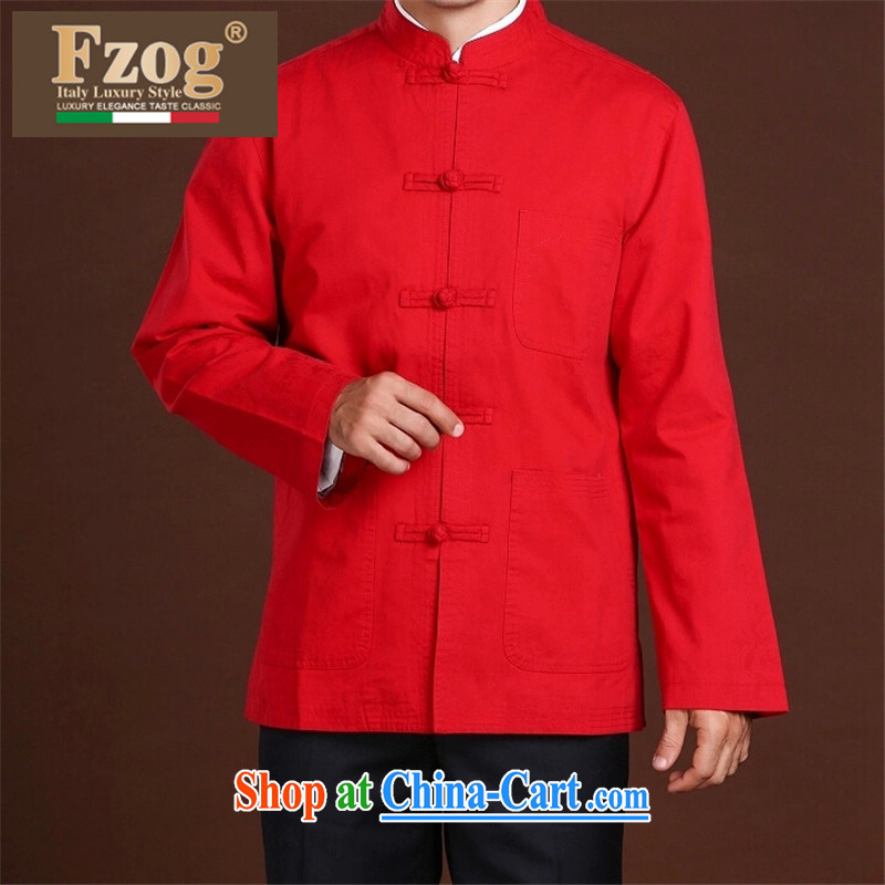 FZOG China wind in winter, men's casual simplicity and middle-aged men's long-sleeved loose Tang with comfortable red XXXXL