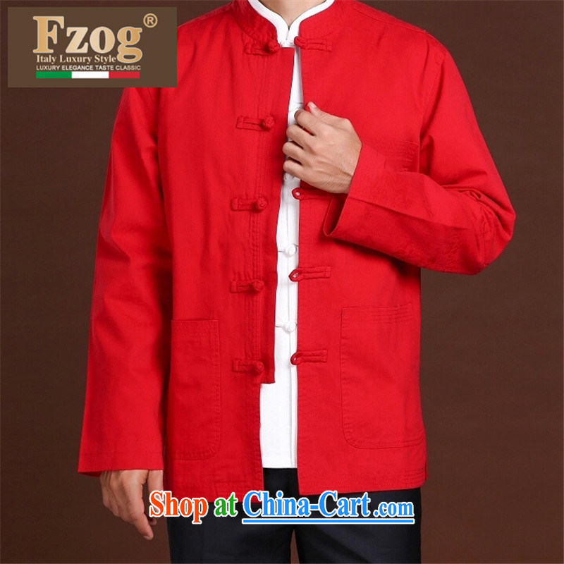 FZOG China wind in winter, men's casual simplicity and middle-aged men's long-sleeved loose Tang with comfortable red XXXXL, FZOG, shopping on the Internet