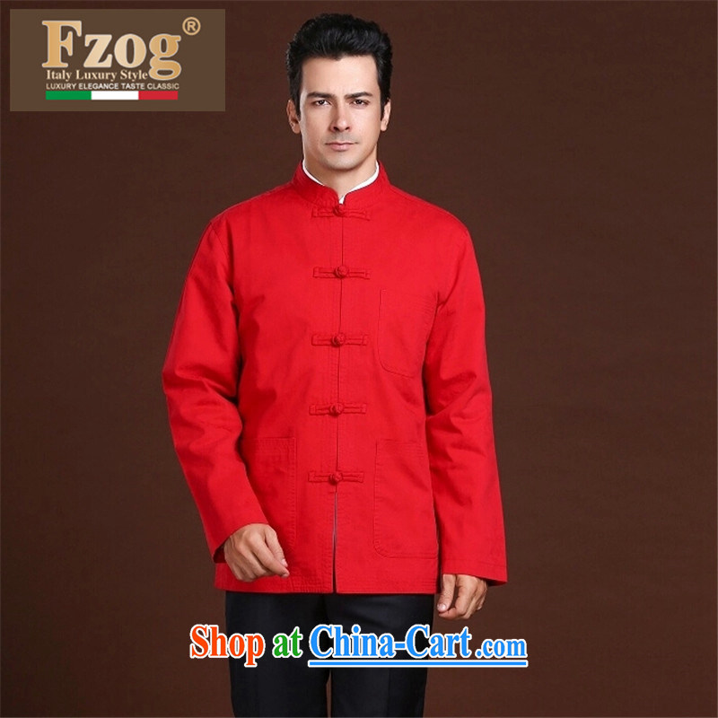 FZOG China wind in winter, men's casual simplicity and middle-aged men's long-sleeved loose Tang with comfortable red XXXXL, FZOG, shopping on the Internet
