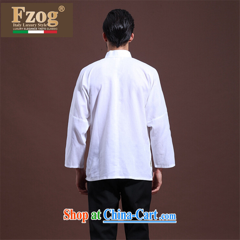 Spring FZOG male leisure middle-aged men's solid color ribbed cloth washable long-sleeved Tang with comfortable white XXXL