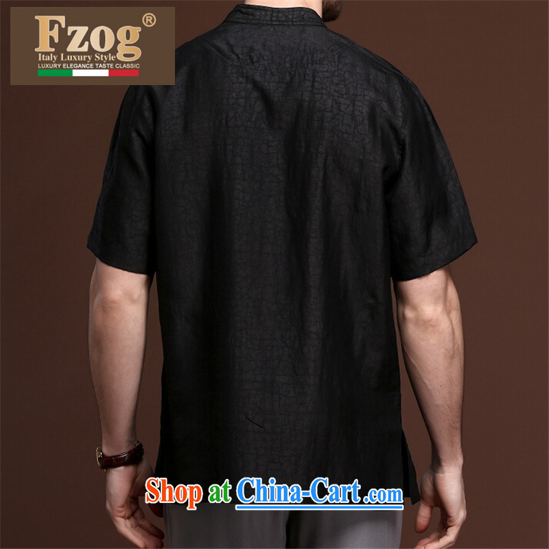 FZOG China wind leisure men's loose-color from hot deal with middle-aged men's short-sleeved Tang with breathable 100 ground black XXXL, FZOG, shopping on the Internet