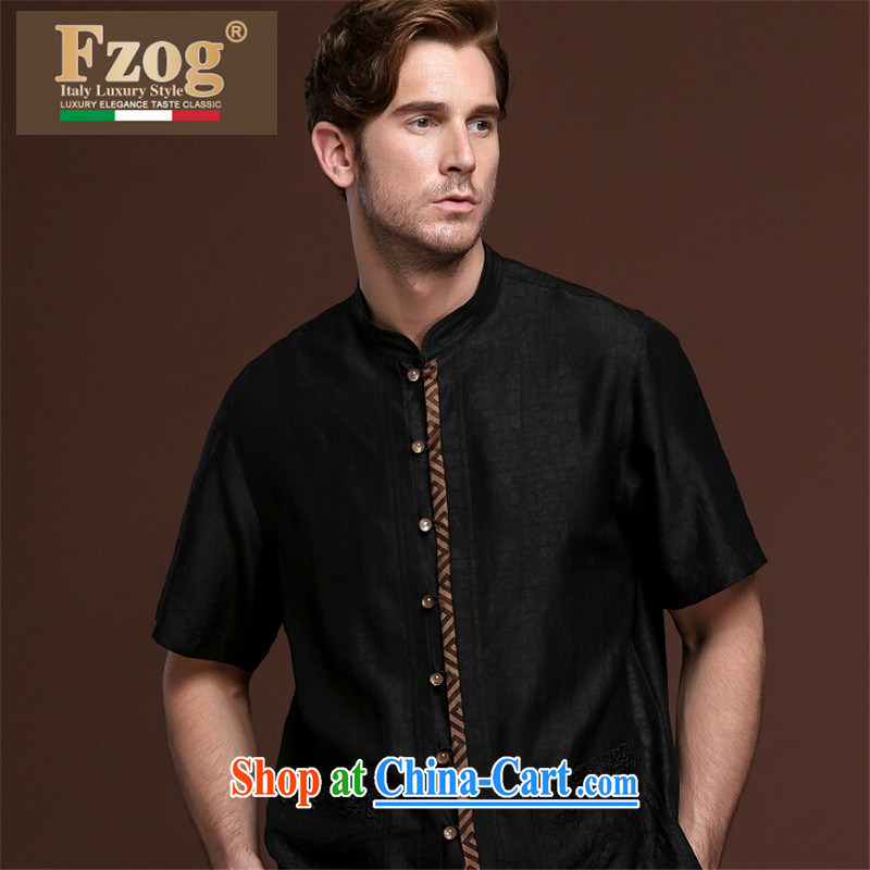 FZOG China wind leisure men's loose-color from hot deal with middle-aged men's short-sleeved Tang with breathable 100 ground black XXXL, FZOG, shopping on the Internet