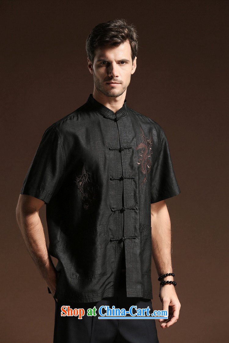 Summer FZOG new embroidered Satin men's casual simplicity and middle-aged men's short-sleeved loose Tang with solid color black XXXXL pictures, price, brand platters! Elections are good character, the national distribution, so why buy now enjoy more preferential! Health
