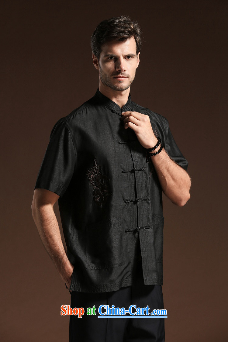 Summer FZOG new embroidered Satin men's casual simplicity and middle-aged men's short-sleeved loose Tang with solid color black XXXXL pictures, price, brand platters! Elections are good character, the national distribution, so why buy now enjoy more preferential! Health