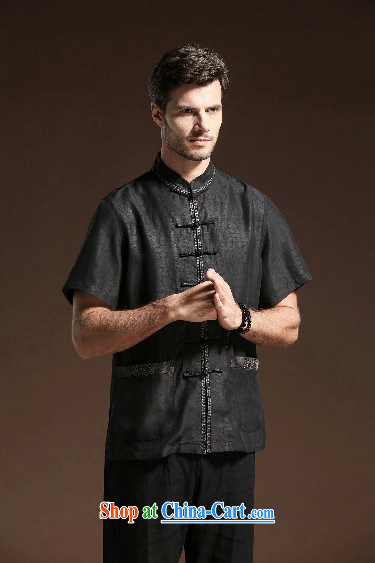 FZOG embroidered Satin Solid Color men's casual simplicity and middle-aged men's short-sleeved loose Tang with breathability and comfort black XXXXL pictures, price, brand platters! Elections are good character, the national distribution, so why buy now enjoy more preferential! Health