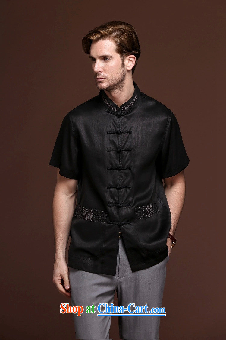 FZOG ribbed cloth embroidered pleated men's middle-aged men and casual simplicity and short-sleeved loose Tang with comfortable black XXXXL pictures, price, brand platters! Elections are good character, the national distribution, so why buy now enjoy more preferential! Health