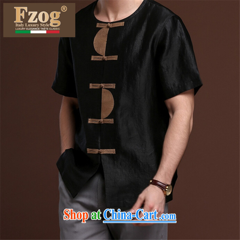 FZOG from hot deal with new, men's leisure in short, middle-aged men's short-sleeved loose Solid Color Tang with breathable black XXXL, FZOG, shopping on the Internet