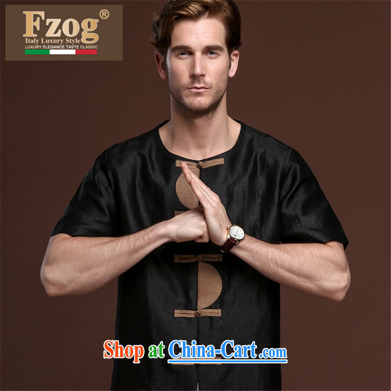 FZOG from hot deal with new, men's leisure in short, middle-aged men's short-sleeved loose Solid Color Tang with breathable black XXXL, FZOG, shopping on the Internet