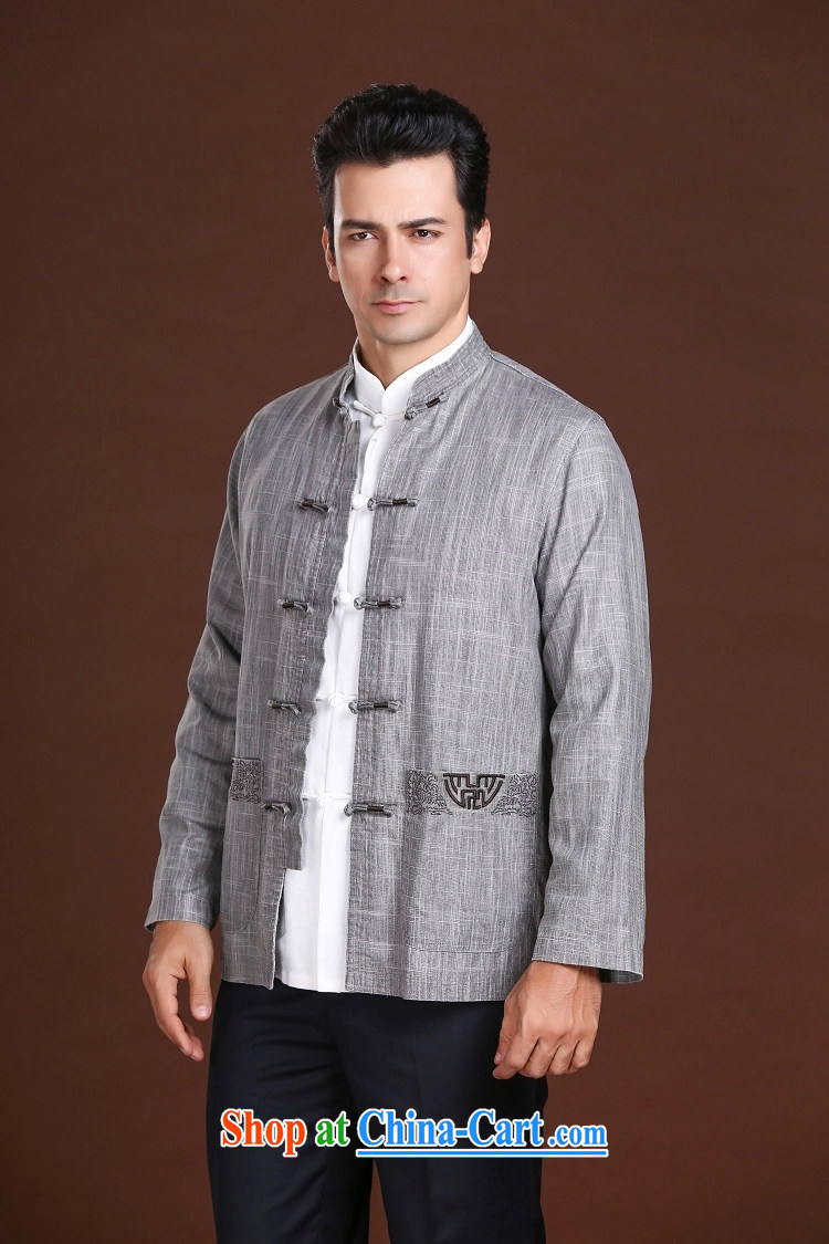 FZOG men's minimalist leisure Solid Color coin decorated Satin middle-aged men's long-sleeved Tang with comfortable 100 ground gray XXXXL pictures, price, brand platters! Elections are good character, the national distribution, so why buy now enjoy more preferential! Health