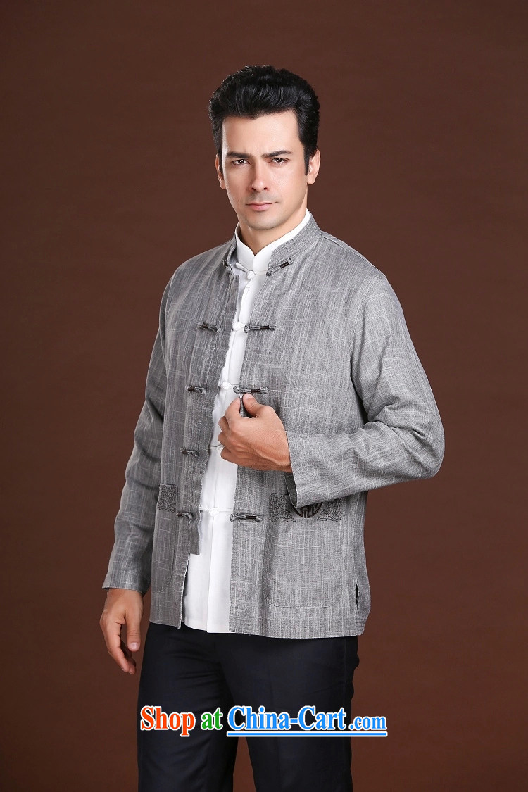 FZOG men's minimalist leisure Solid Color coin decorated Satin middle-aged men's long-sleeved Tang with comfortable 100 ground gray XXXXL pictures, price, brand platters! Elections are good character, the national distribution, so why buy now enjoy more preferential! Health