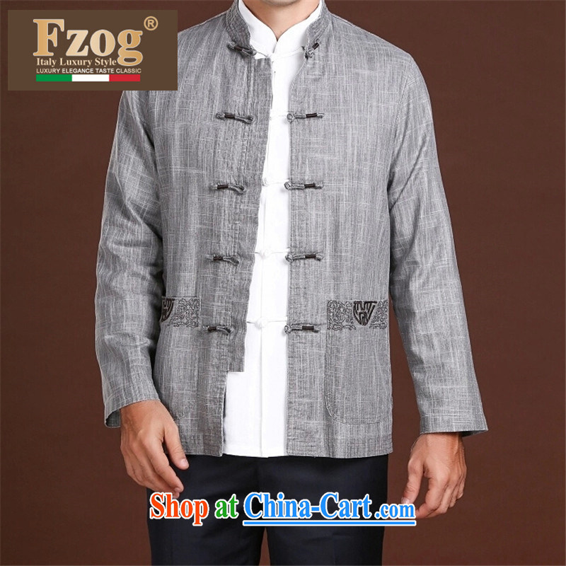 FZOG men's minimalist leisure Solid Color coin decorated Satin middle-aged men's long-sleeved Tang with comfortable 100 ground gray XXXXL