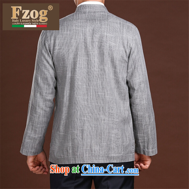 FZOG men's minimalist leisure solid-colored coin decorated with satin middle-aged men's long-sleeved Tang with comfortable 100 to ground gray XXXXL, FZOG, shopping on the Internet