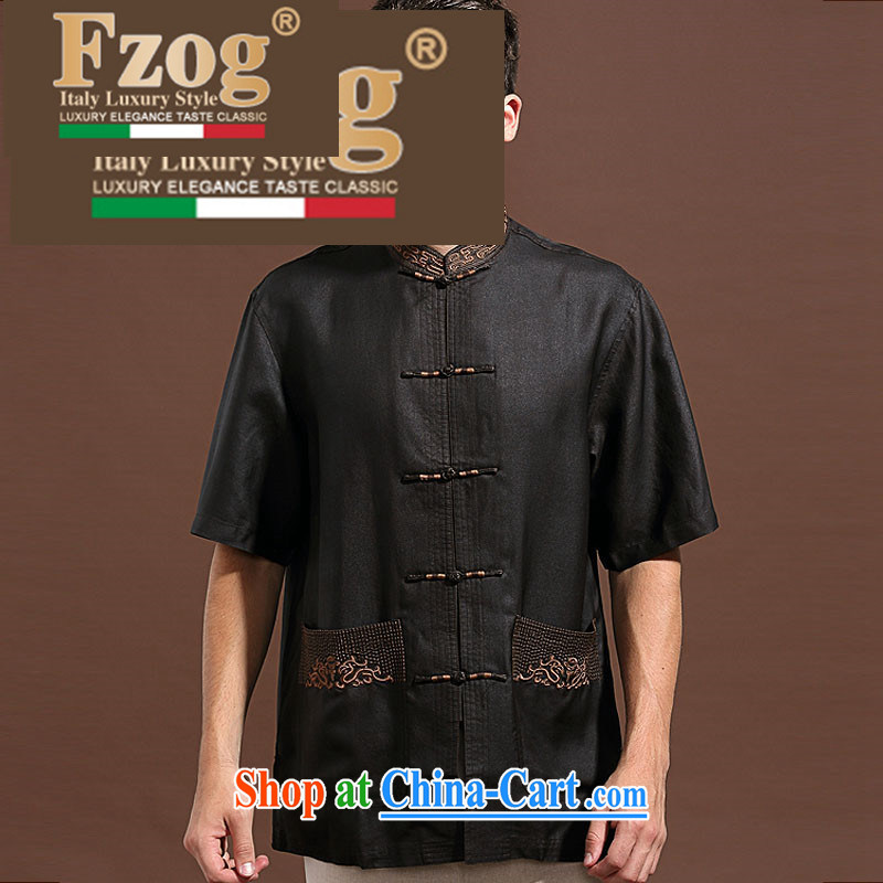 Summer FZOG new leisure simple men's batik Solid Color ribbed the older short-sleeved Tang with breathable black XXXL, FZOG, shopping on the Internet