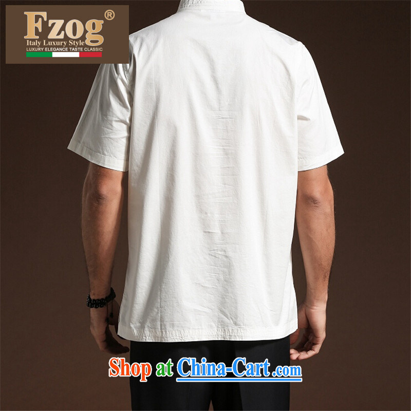 FZOG new ribbed cloth men's solid color satin leisure simple men's short-sleeved Tang with breathable comfort white XXL, FZOG, online shopping
