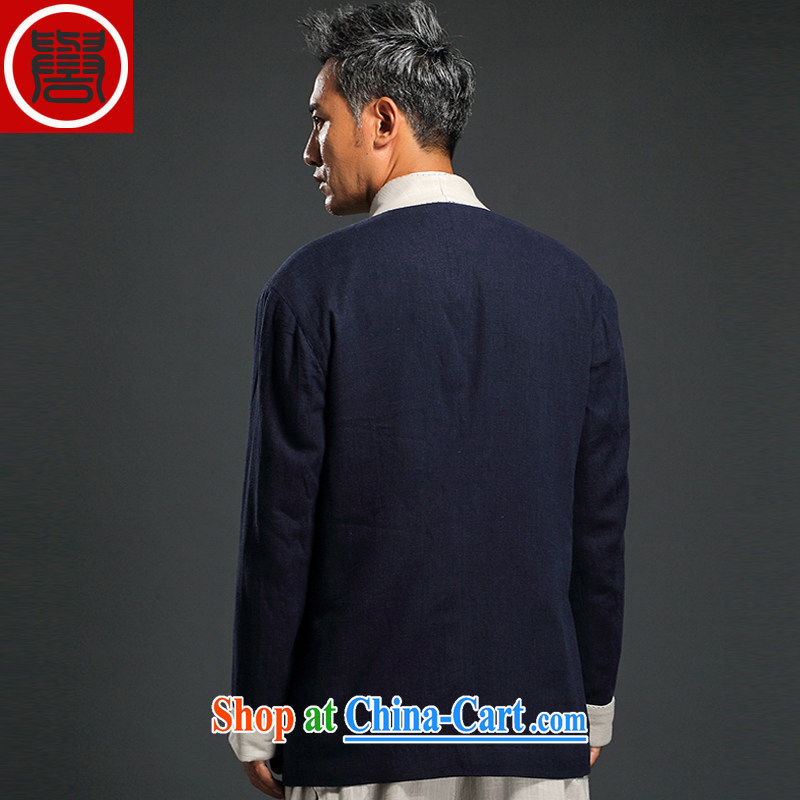 Internationally renowned Chinese wind linen clothes, and long-sleeved T-shirt on improved Chinese T-shirt Chinese antique Chinese autumn men's gray 3XL/185, internationally renowned (CHIYU), online shopping
