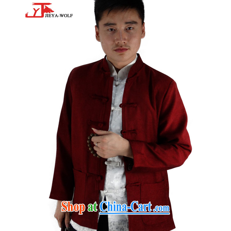 Jack And Jacob - Wolf JIEYA - WOLF New Tang on men's autumn and winter jacket solid color T-shirt men's Chinese and smock-pile, Jake and Jacob hit mine red 190/XXXL, JIEYA - WOLF, shopping on the Internet
