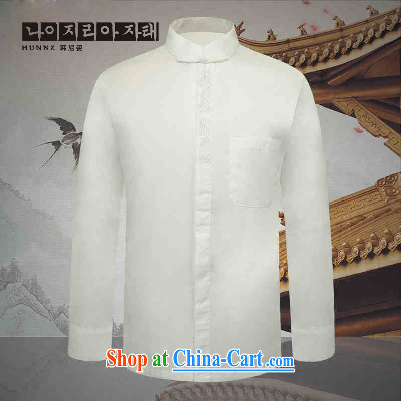 Products HANNIZI New Classic China wind up for the charge-back men Tang with long-sleeved white thin cotton shirts the T-shirt white 190