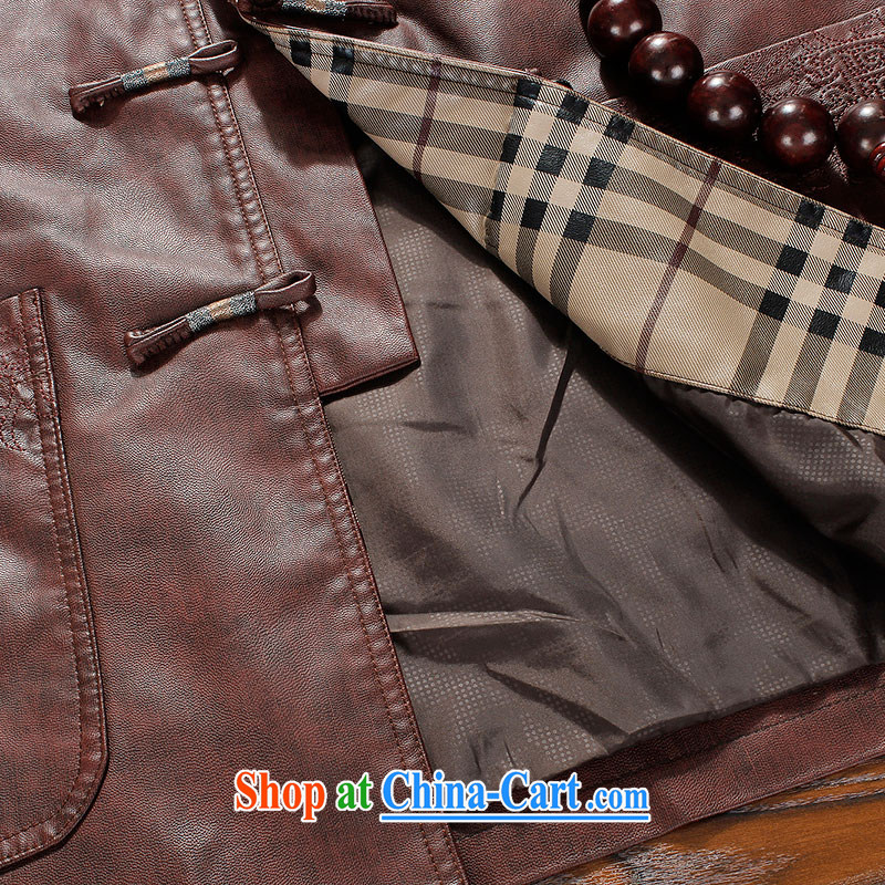Products HUNNZ 2015, classic Chinese men and long-sleeved quality leather jacket, old men jacket retro Chinese men and brown 190, HUNNZ, shopping on the Internet