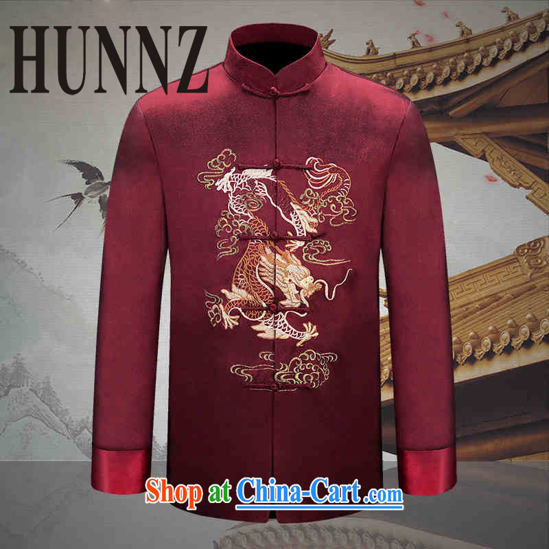 Products HUNNZ 2015 new manual men's Chinese China long-sleeved wind men's Su-men's jackets Chinese Dress dark red 170, HUNNZ, shopping on the Internet