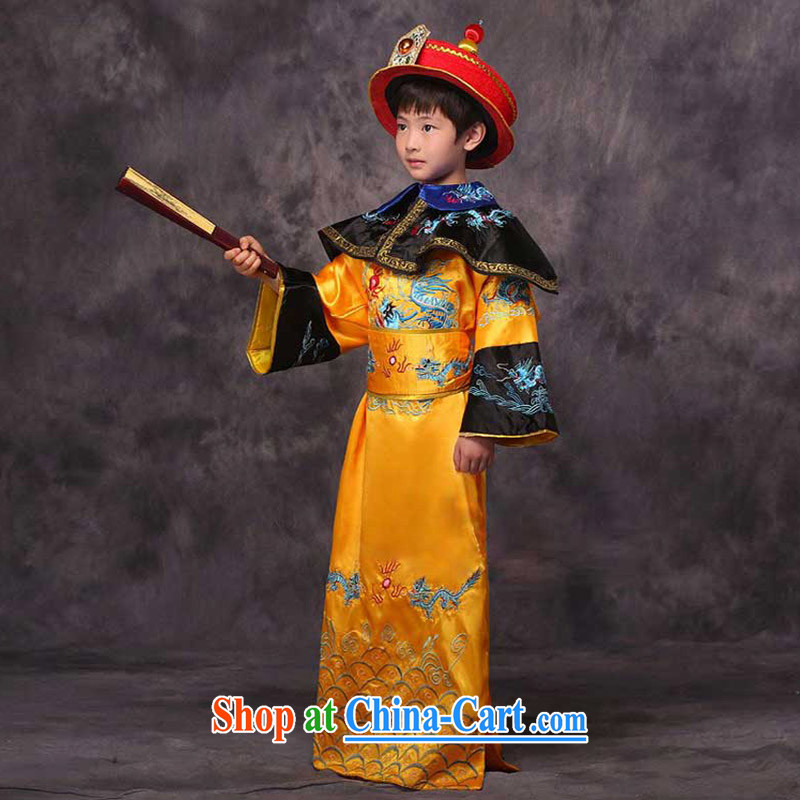 Time Syrian children during the Qing Dynasty king. The Emperor Prince Edward dragon robe Qin toward the Spring and Autumn and Warring States Period serving minister photo building photography stage drama costumes yellow 150 CM, the time, and shopping on t