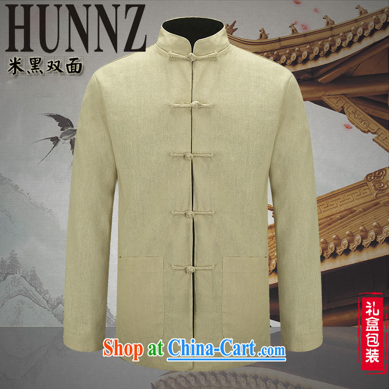 Products HUNNZ classical Chinese style men Chinese men's long-sleeved linen cotton shirt Chinese Two-sided wearing jacket and black-and-white double-sided 190