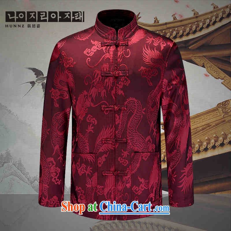 Products HANNIZI 2015 new classical Chinese style men's Chinese elderly in Chinese men's jacket T-shirt deep red 190