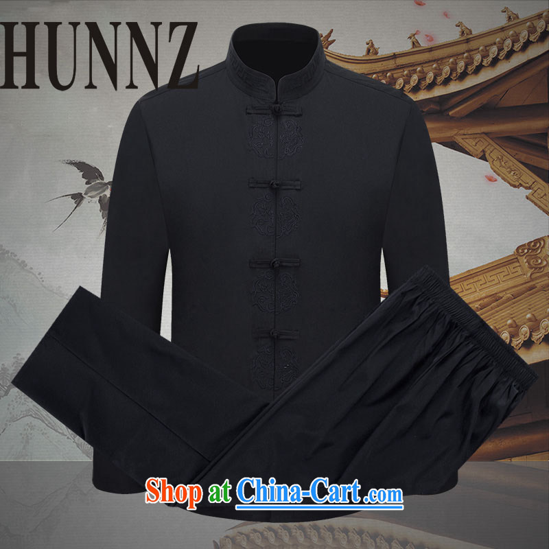 Name HUNNZ, new China wind men's long-sleeved Tang package installed, and an elegant tray snap embroidery ethnic wind clothes black 190, HUNNZ, shopping on the Internet