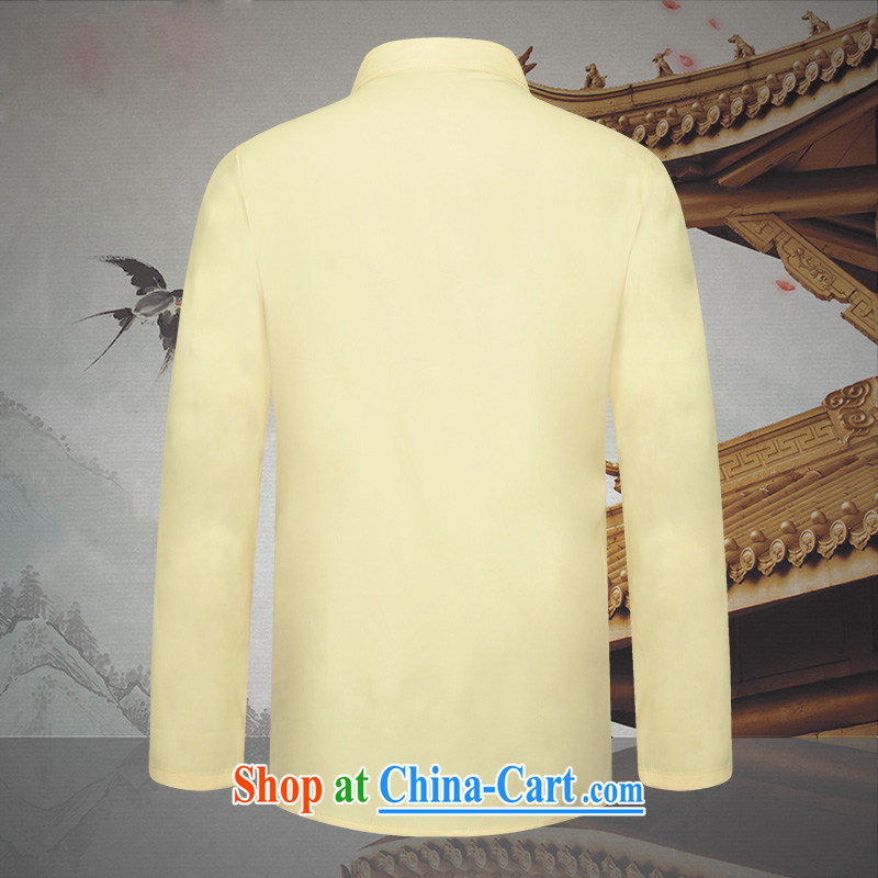 Products HUNNZ New Products men's long-sleeved Chinese China wind embroidery Generalissimo father in the traditional festive T-shirt pale yellow 190, HUNNZ, shopping on the Internet