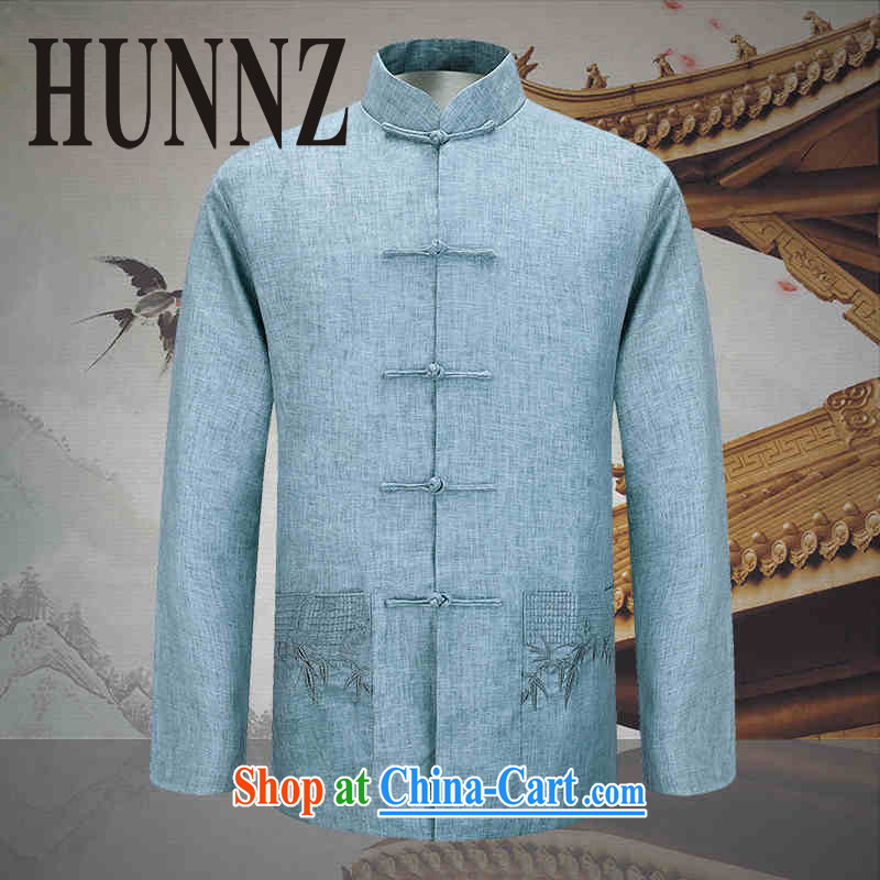 Products HUNNZ new natural linen men's jacket classic Chinese wind smock fine embroidery father with light blue 190