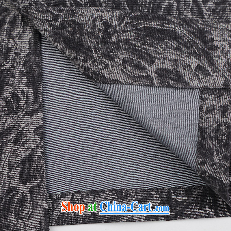 Internationally renowned Chinese style Chinese men and Chinese hand-tie knitted denim jacket stylish jacket and collar retro T-shirt dark gray 4 XL, internationally renowned (CHIYU), online shopping