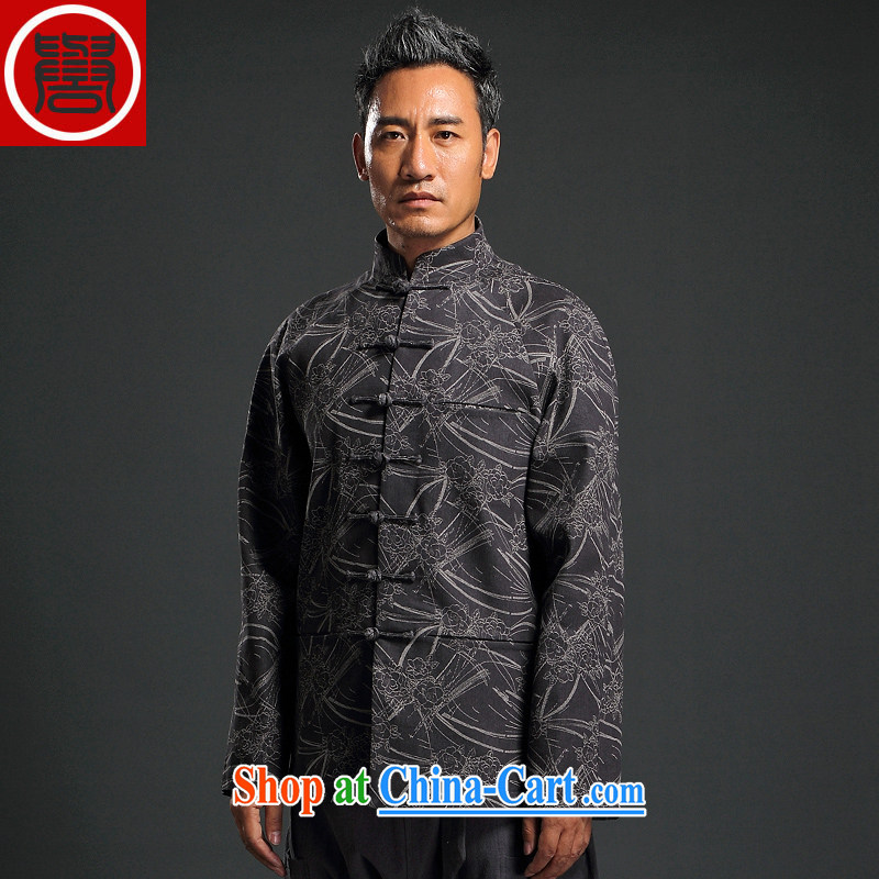 Internationally renowned Chinese wind knitting cowboy Chinese men and Chinese hand-tie jacket stylish retro T-shirt, collar jacket dark gray 4 XL