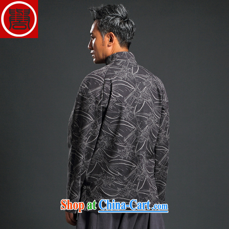 Internationally renowned Chinese wind knitting cowboy Chinese men and Chinese hand-tie jacket stylish retro T-shirt, collar jacket dark gray 4 XL, internationally renowned (CHIYU), online shopping