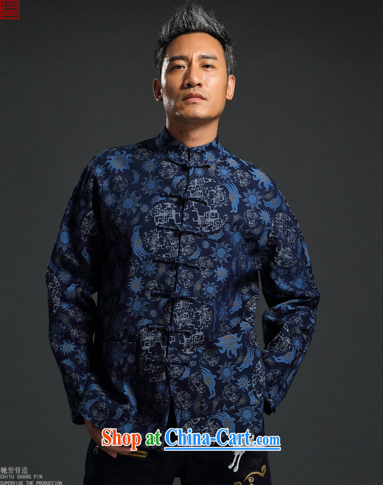 Internationally renowned Chinese wind knitting cowboy Chinese men and Chinese hand-tie jacket stylish jacket, collar retro T-shirt blue 4 XL pictures, price, brand platters! Elections are good character, the national distribution, so why buy now enjoy more preferential! Health
