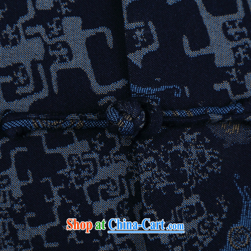 Internationally renowned Chinese wind knitting cowboy Chinese men and Chinese hand-tie jacket stylish jacket and collar retro T-shirt blue 4 XL, internationally renowned (CHIYU), online shopping
