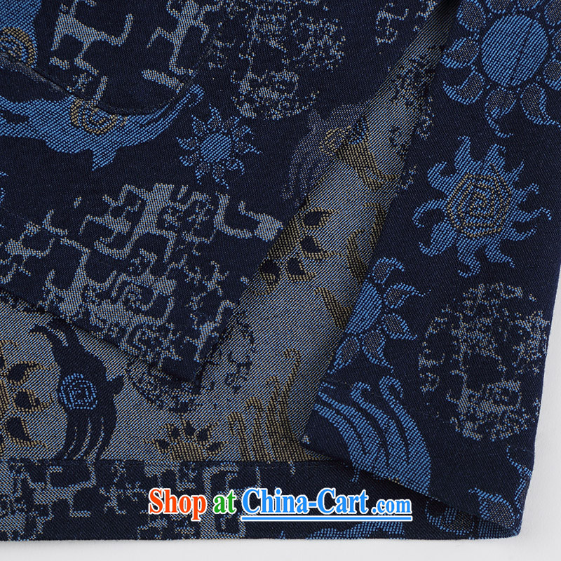 Internationally renowned Chinese wind knitting cowboy Chinese men and Chinese hand-tie jacket stylish jacket and collar retro T-shirt blue 4 XL, internationally renowned (CHIYU), online shopping