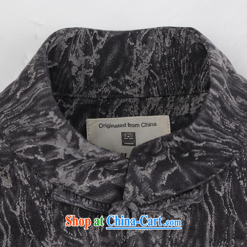 Internationally renowned 2015 autumn and winter wind China Chinese men and Chinese hand-tie knitted denim jacket stylish jacket and collar retro stamp T-shirt dark gray 3 XL, internationally renowned (CHIYU), online shopping