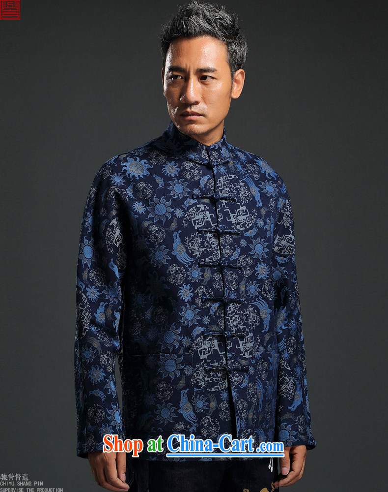 Internationally renowned 2015 China wind knitting cowboy Chinese men Chinese hand-tie jacket stylish jacket, collar retro stamp T-shirt blue 3XL pictures, price, brand platters! Elections are good character, the national distribution, so why buy now enjoy more preferential! Health