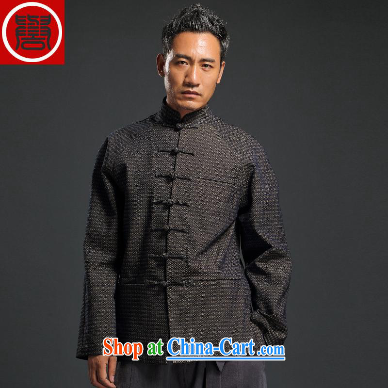 Internationally renowned Chinese wind stamp Chinese men's cowboy style hand-tie jacket Stylish retro T-shirt, collar plaid jacket and dark gray XL