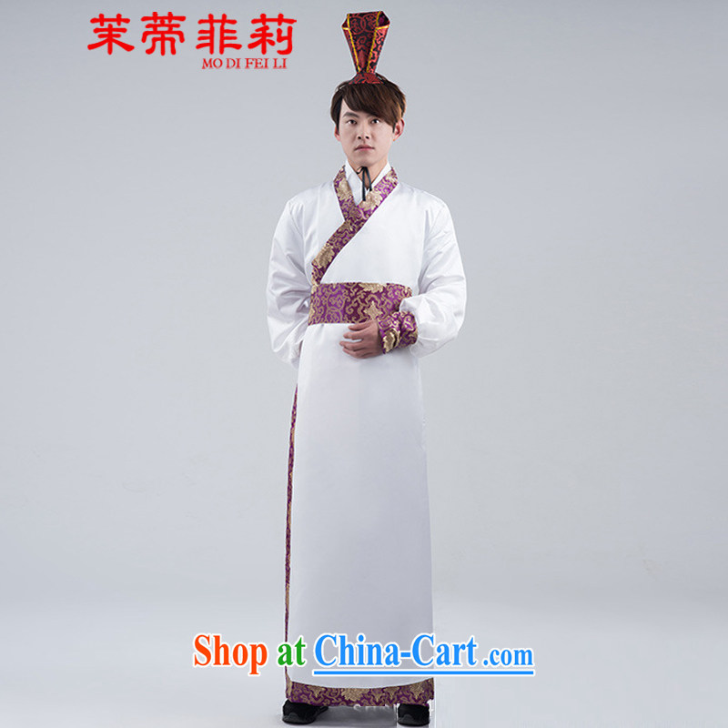 Energy Mr. Philip Li Feng Huang Han-load of white and purple edge small sleeves have been civil improved Chinese men's costumes white XL