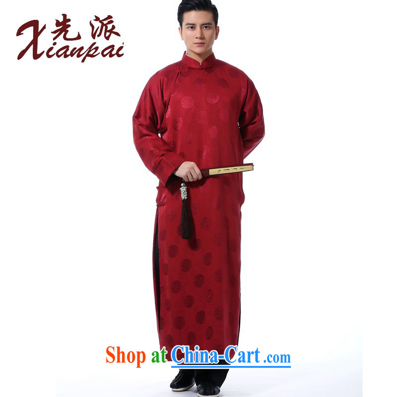 First, Chinese men's traditional retro-shoulder new Chinese Mandarin dress robe stylish Chinese style silk gown is detained for questioning, for national wind the groom wedding dress red circle silk scent crepe gown XL 3 new pre-sale 5 Day Shipping, first